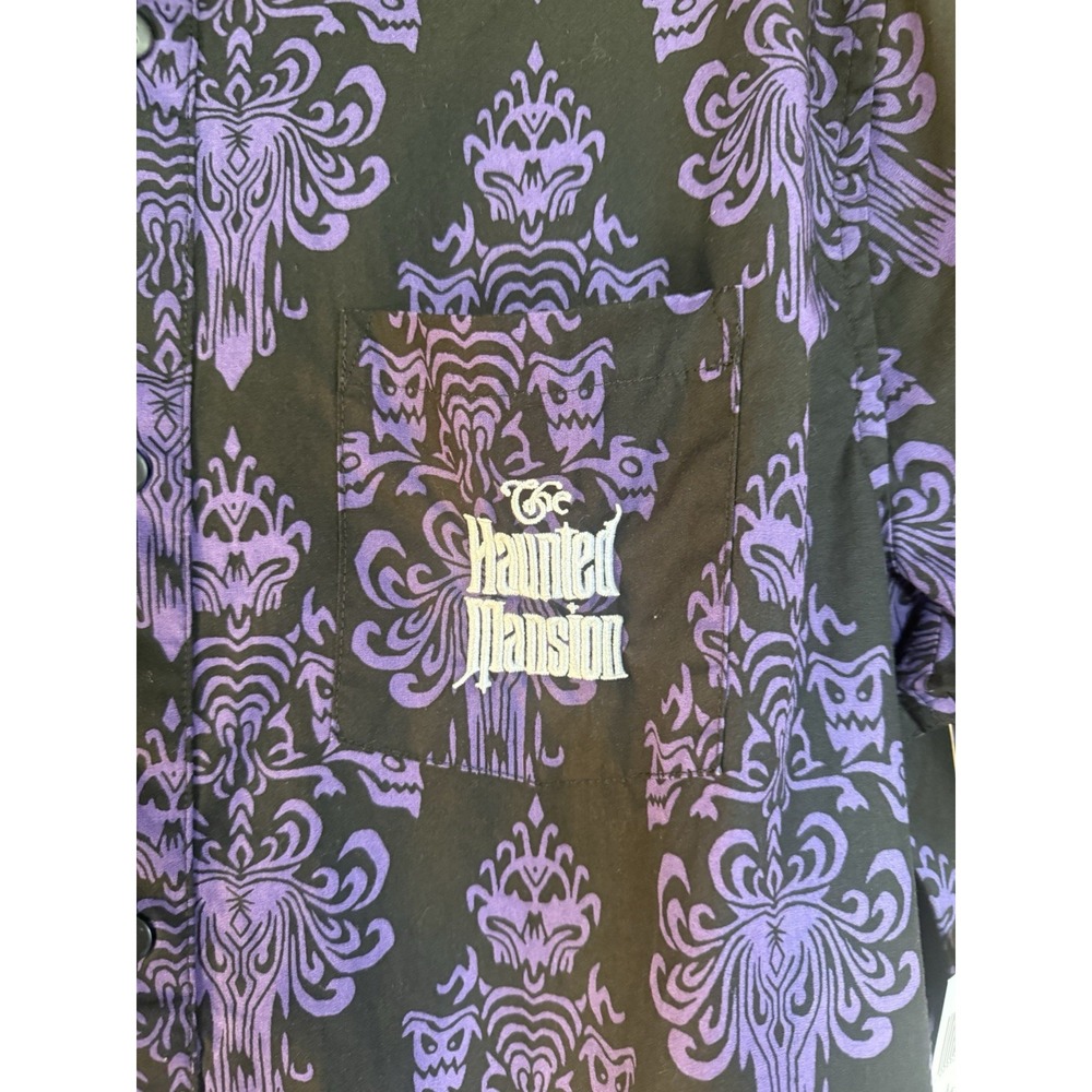 Disney Parks The Haunted Mansion Button Up Wallpaper Woven Camp Shirt 3XL NWT - Picture 2 of 3